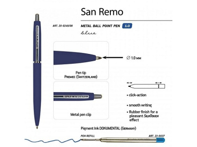 Ручка металлическая шариковая «San Remo», 1,0мм, синие чернила