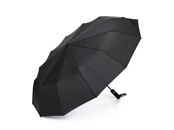 Зонт складной мужской TORBER, автомат, 3 сложения, черный, каркас сталь/файбергласс, эпонж, пластиковая ручка