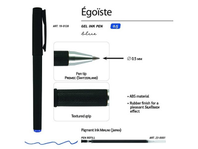 Ручка пластиковая гелевая «Egoiste Black» под персонализацию, синие чернила