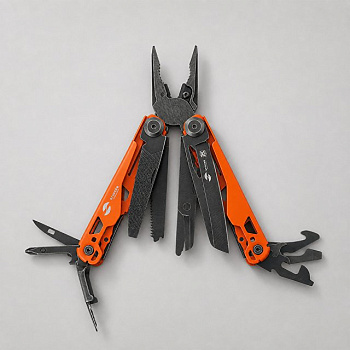 Мультитул Stinger, 107 х 19 мм, 19 функций, сталь, оранжевый корпус, стоунвош, в картонной коробке