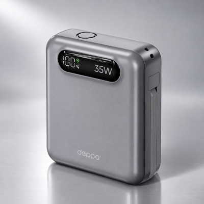 Внешний АКБ NRG Turbo Cable 10000 mAh, 35Вт, графит, Deppa