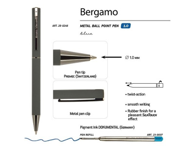 Ручка "Bergamo" шариковая автоматическая, серый металлический корпус, 0,7 мм