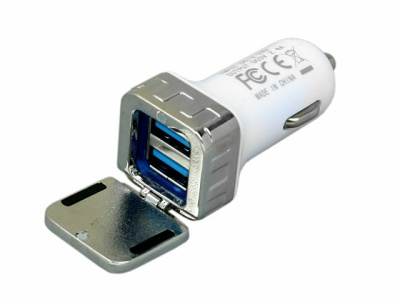 Автомобильная зарядка CC-03, 2 USB порта, квадратное основание для логотипа
