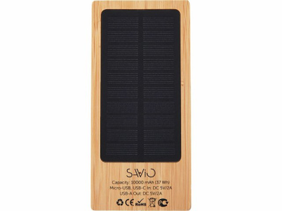 Внешний аккумулятор с подсветкой лого и солнечной панелью «Reedia S1», 10000 mAh, бамбук