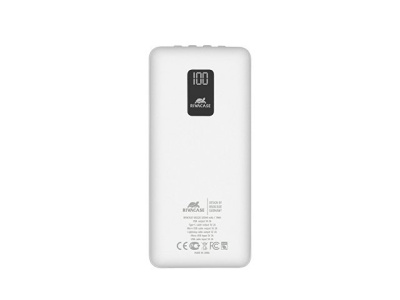 RIVACASE VA2220 (20000 мАч) внешний аккумулятор с дисплеем и встроенными кабелями, белый