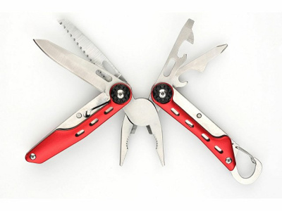 Мультитул Stinger, 108x35 мм, 10 функций, нержавеющая сталь, красный