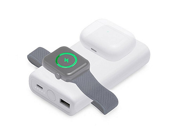 Внешний беспроводной аккумулятор 2-в-1 с функцией зарядки Apple Watch, QC/PD «AtomIQ», 10000 мАч