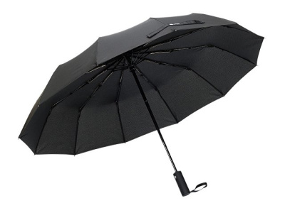 Зонт складной мужской TORBER, автомат, 3 сложения, черный, каркас сталь/файбергласс, эпонж, пластиковая ручка