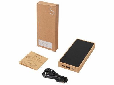 Внешний аккумулятор с подсветкой лого и солнечной панелью «Reedia S1», 10000 mAh, бамбук
