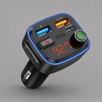 FM-трансмиттер Wave Pro, QC/PD, LED, 48Вт, ENC, Bass boost, черный