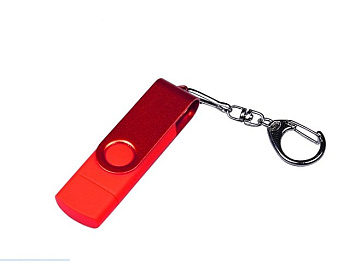 USB-флешка на 64 ГБ 3 в 1 поворотный механизм, c двумя дополнительными разъемами MicroUSB и TypeC C с одноцветным металлическим клипом