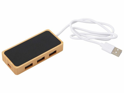 USB хаб с подсветкой лого «Reedia S5», 3*USB, 1*Type C, бамбук