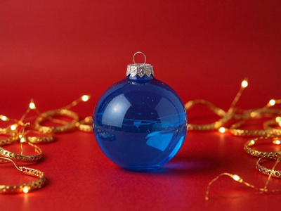 Стеклянный елочный шар "Christmas bauble", синий прозрачный