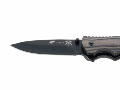 Нож складной Stinger, 120 мм, (чёрный), материал рукояти: дерево/сталь (серый)