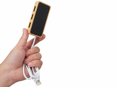 USB хаб с подсветкой лого «Reedia S5», 3*USB, 1*Type C, бамбук