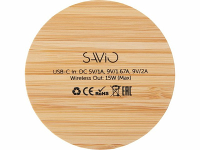 Беспроводное зарядное устройство с подсветкой лого «Reedia S3», 15 Вт, бамбук