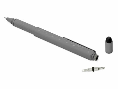 Ручка шариковая металлическая "Tool", серый. Встроенный уровень, мини отвертка