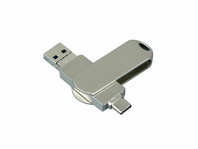 Металлическая флешка для айфона 3 в 1 (i-flash_TYPEC_3_in_1.128.S, I= 128 Гб USB 3.0