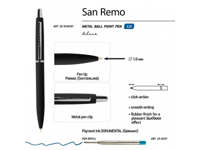 Ручка "SAN REMO" шариковая  автоматическая, черный металлический корпус, 1.00 мм