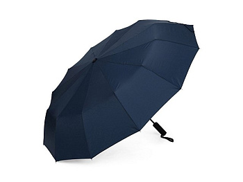 Зонт складной мужской TORBER, автомат, 3 сложения, синий, каркас сталь/файбергласс, эпонж, пластиковая ручка