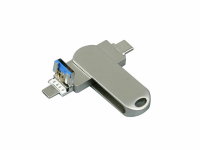 Металлическая флешка для айфона 3 в 1 (i-flash_TYPEC_3_in_1.128.S, I= 128 Гб USB 3.0
