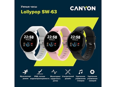 Умные часы CANYON Lollypop SW-63, IP 68, BT 5.0, сенсорный дисплей 1.3