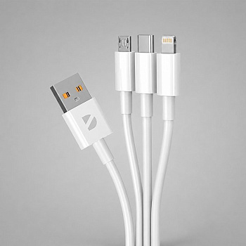 Дата-кабель 3 в 1: micro USB, USB-C, Ligthning, 1.2м, белый