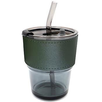 Стакан стеклянный с трубочкой и капхолдером Karamel