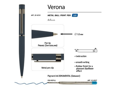 Ручка "Verona" шариковая автоматическая, синий металлический корпус 1.0 мм