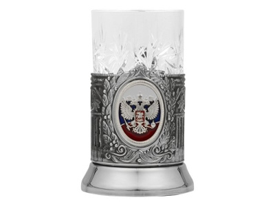 Подстаканник с хрустальным стаканом и ложкой РОССИЙСКИЙ-М