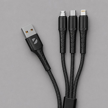 Дата-кабель Armor 3 в 1: micro USB, USB-C, Ligthning, 1.2м, черный