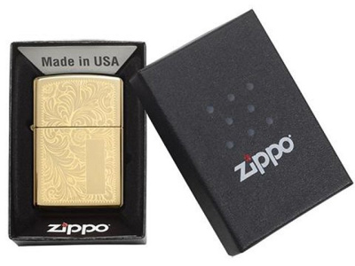 Зажигалка ZIPPO Venetian с покрытием High Polish Brass, латунь/сталь, золотистая