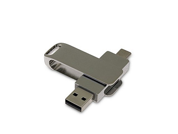 USB 3.0- флешка на 32 Гб поворотный механизм 2 в 1, c дополнительным разъемом Type-C с одноцветным металлическим клипом