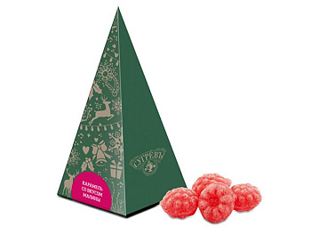 Елка из картона с бронзовым новогодним паттерном с малиновым монпансье