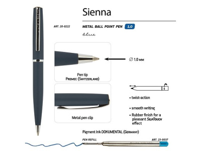 Ручка "Sienna" шариковая  автоматическая, синий металлический корпус, 1.0 мм