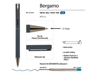 Ручка "Bergamo" шариковая автоматическая, синий металлический корпус, 0,7 мм