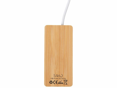 USB хаб с подсветкой лого «Reedia S5», 3*USB, 1*Type C, бамбук