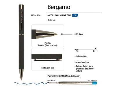 Ручка "Bergamo" шариковая автоматическая, черный металлический корпус, 0.7 мм