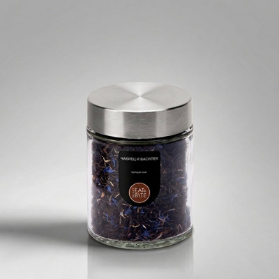Чай черный, серия "Essence", с чабрецом и лепестками василька, стеклянная банка